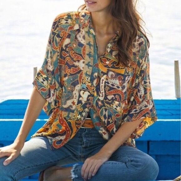 Peruvian Connection Women’s Size Large Islanders Shirt Button Up Top Oversized - Picture 1 of 9